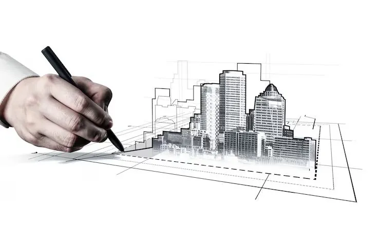 Architect sketching a city development plan